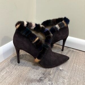 Donald J. Pliner Renata Brown Suede Boots with Mink Fur Trim